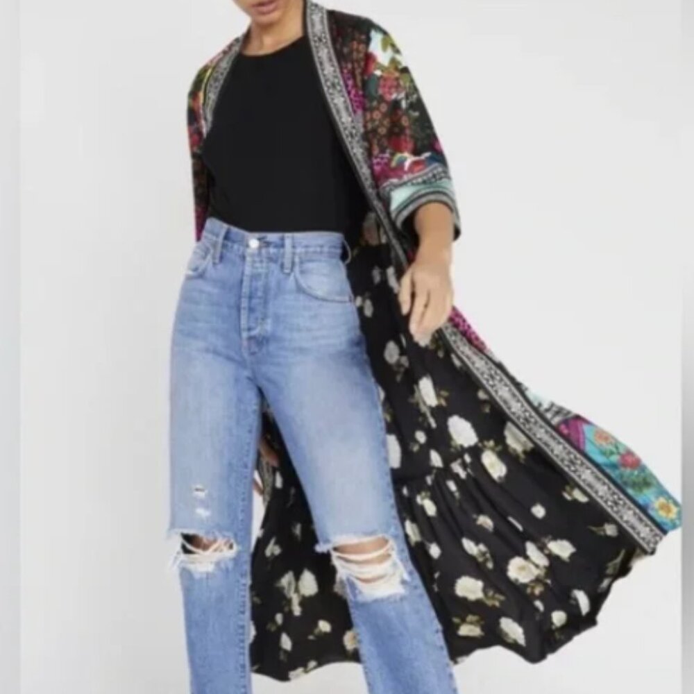 Alice + Olivia Reversible “Dottie” Floral Long Ruffle Kimono Sz XS/S EUC